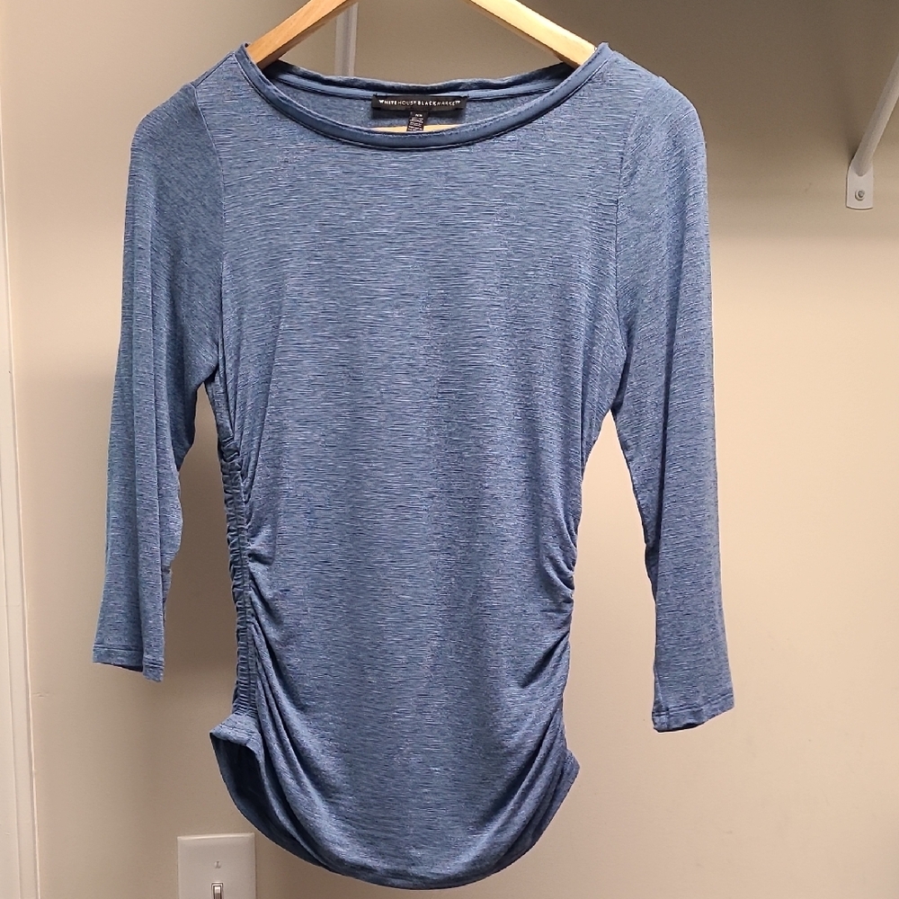 WHBM Blue Fitted Ruched Top. XS